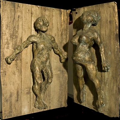 1958 Progenitori bronzo e legno  cm. 60 x 120 x 50 ( donna) 
